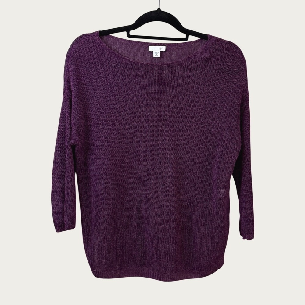 J. Jill Linen Blend Knit Sweater Purple Sheer Dark Romantic Fall Layering MP